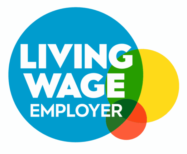 Living Wage Employer logo with three coloured circles